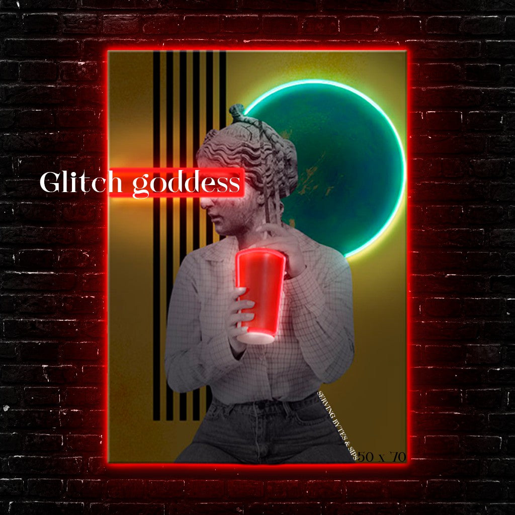Glitch Goddess: Pixelated Thirst Neon Art