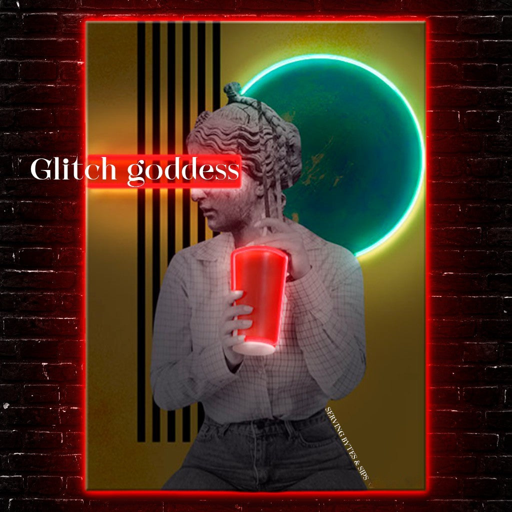 Glitch Goddess: Pixelated Thirst Neon Art