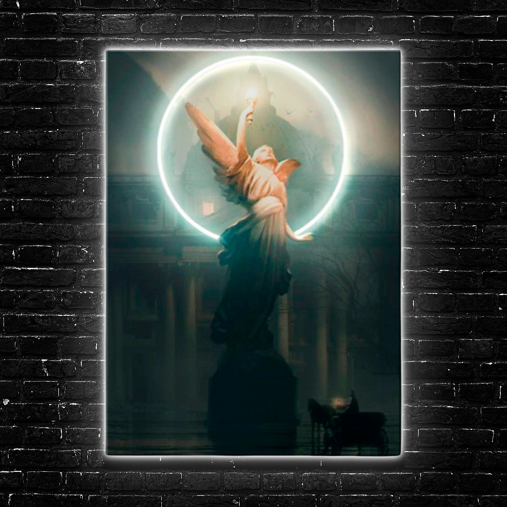 Celestial Code: Neon Angel LED Wall Art