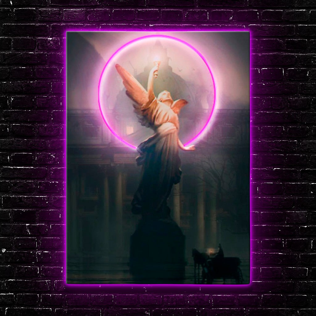 Celestial Code: Neon Angel LED Wall Art