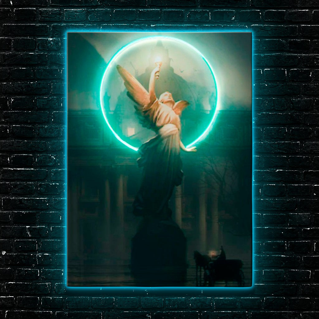 Celestial Code: Neon Angel LED Wall Art