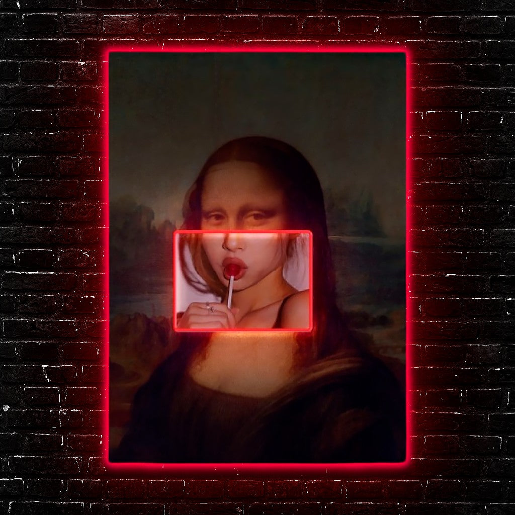 Neon Framed Mona Lisa: Renaissance Pop Iconic Remix