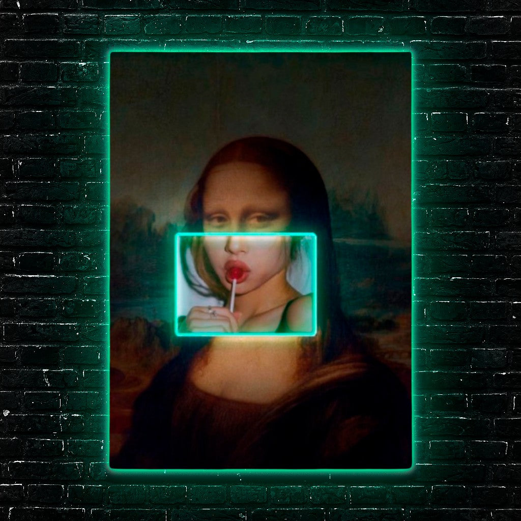 Neon Framed Mona Lisa: Renaissance Pop Iconic Remix