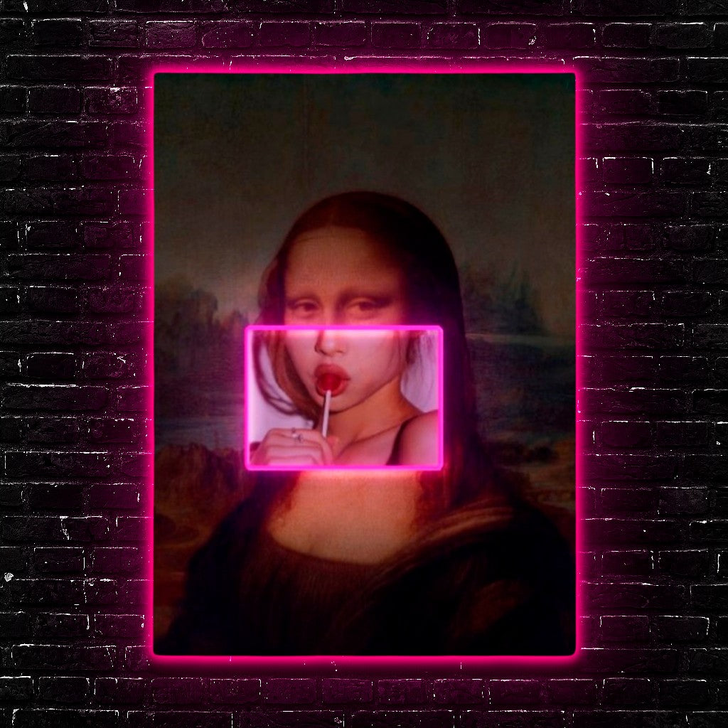 Neon Framed Mona Lisa: Renaissance Pop Iconic Remix