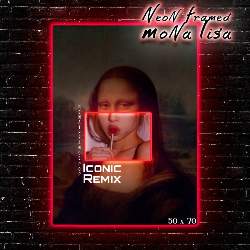 Neon Framed Mona Lisa: Renaissance Pop Iconic Remix