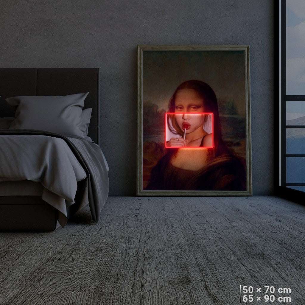 Neon Framed Mona Lisa: Renaissance Pop Iconic Remix